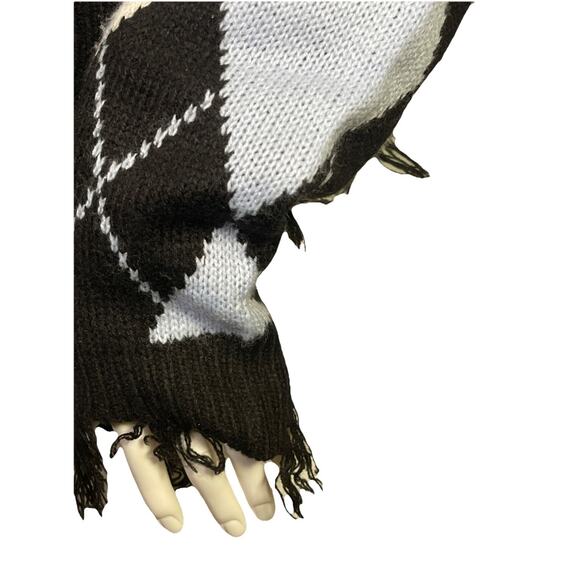 Just Polly Junior nit Argyle Knit Crop Sweater Distressed Fringe L - Picture 5 of 5